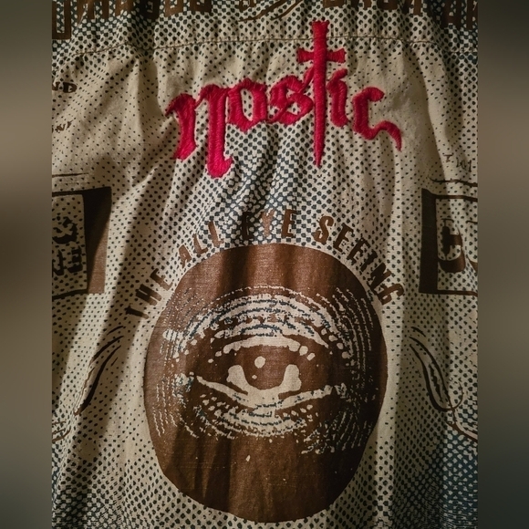 Nostic Angel Wings Embroidered Button Down Beige Red Shirt Seeing Eye - Picture 4 of 8